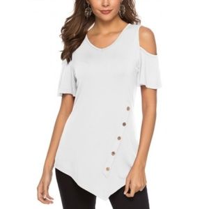 LAST ONE! Asymmetrical Button Front Cold Shoulder